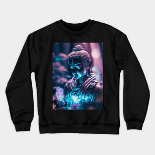 Buddah holding a crystal in a garden on a stary night Crewneck Sweatshirt